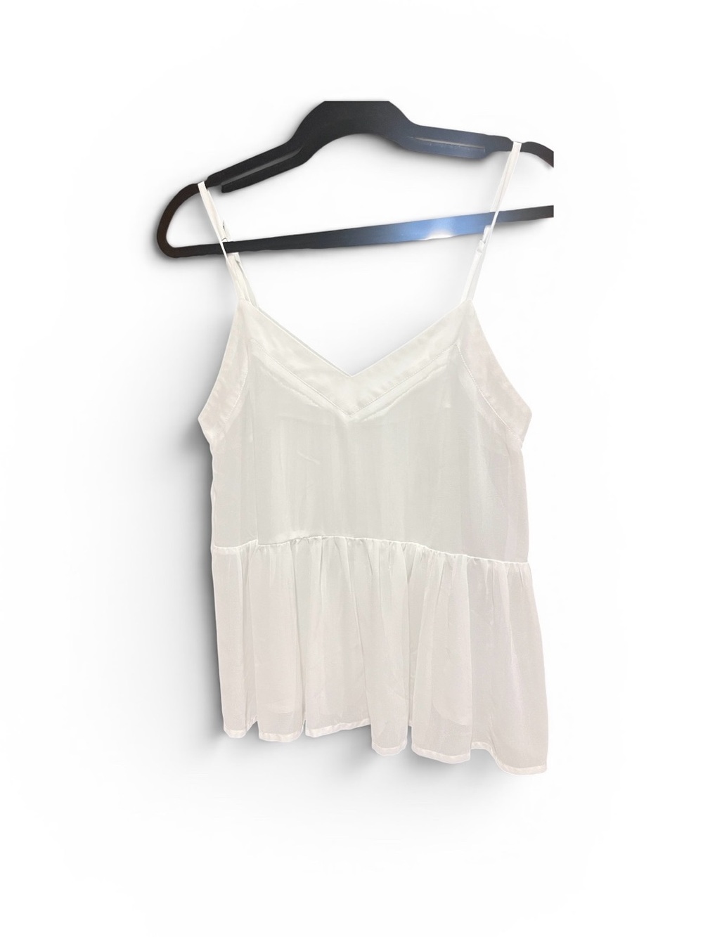 English Factory Sheer White V-Neck Tiered Spaghetti Strap Camisole